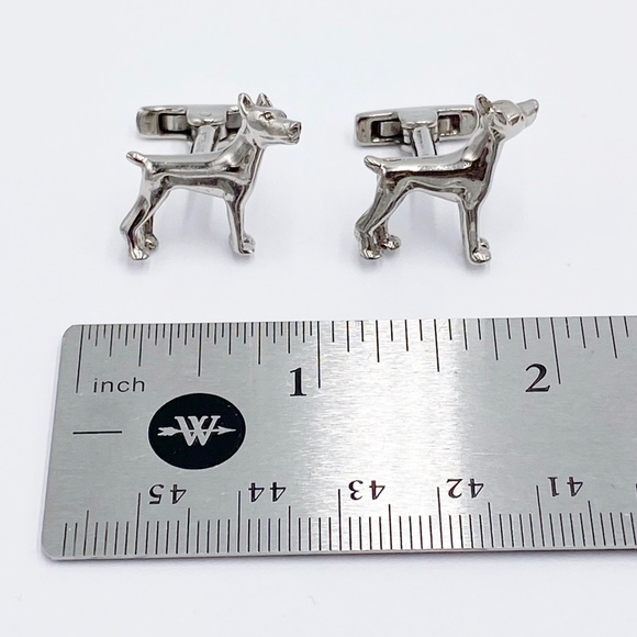 Sterling Silver Dog Cuff Links & Tie Bar Set Mid Century - Picture 7 of 14